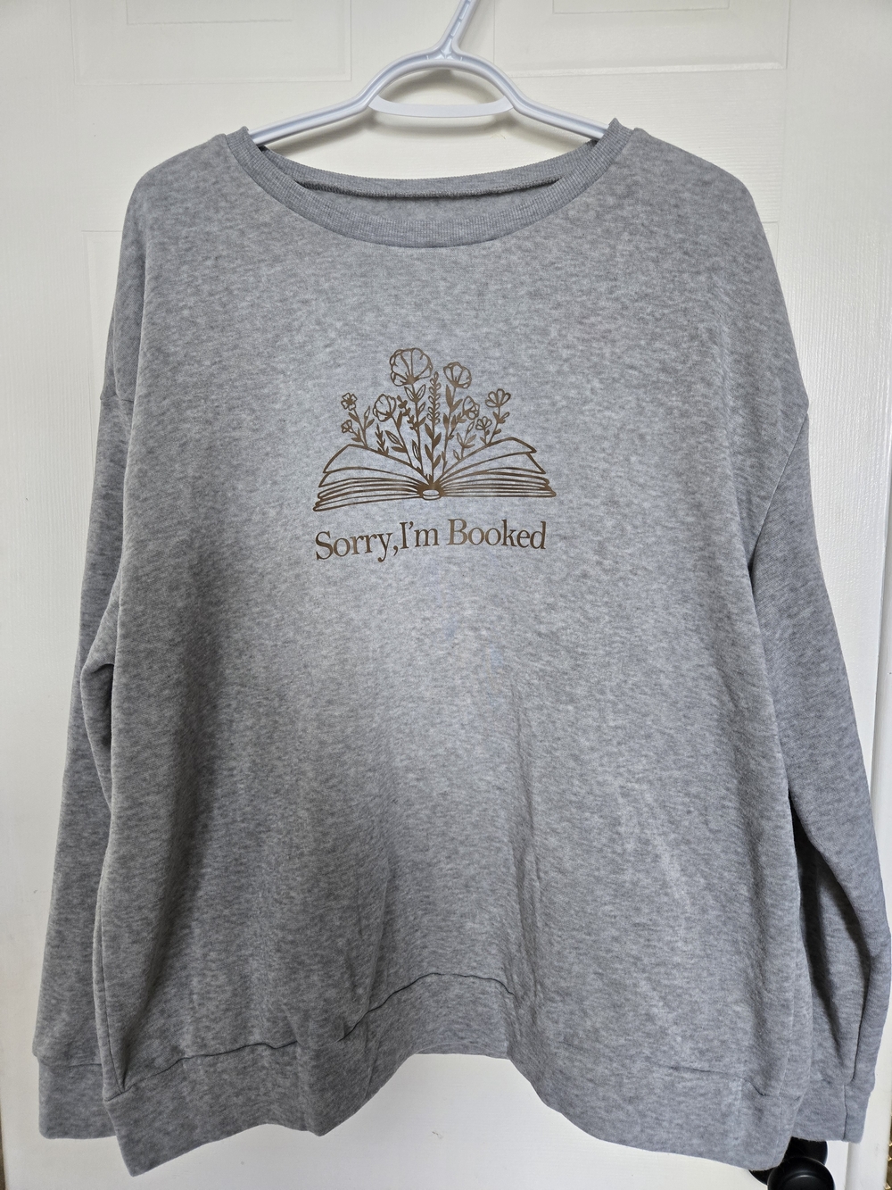 SHEIN Grey 'Sorry, I'm Booked' Floral Book Crewneck Sweater